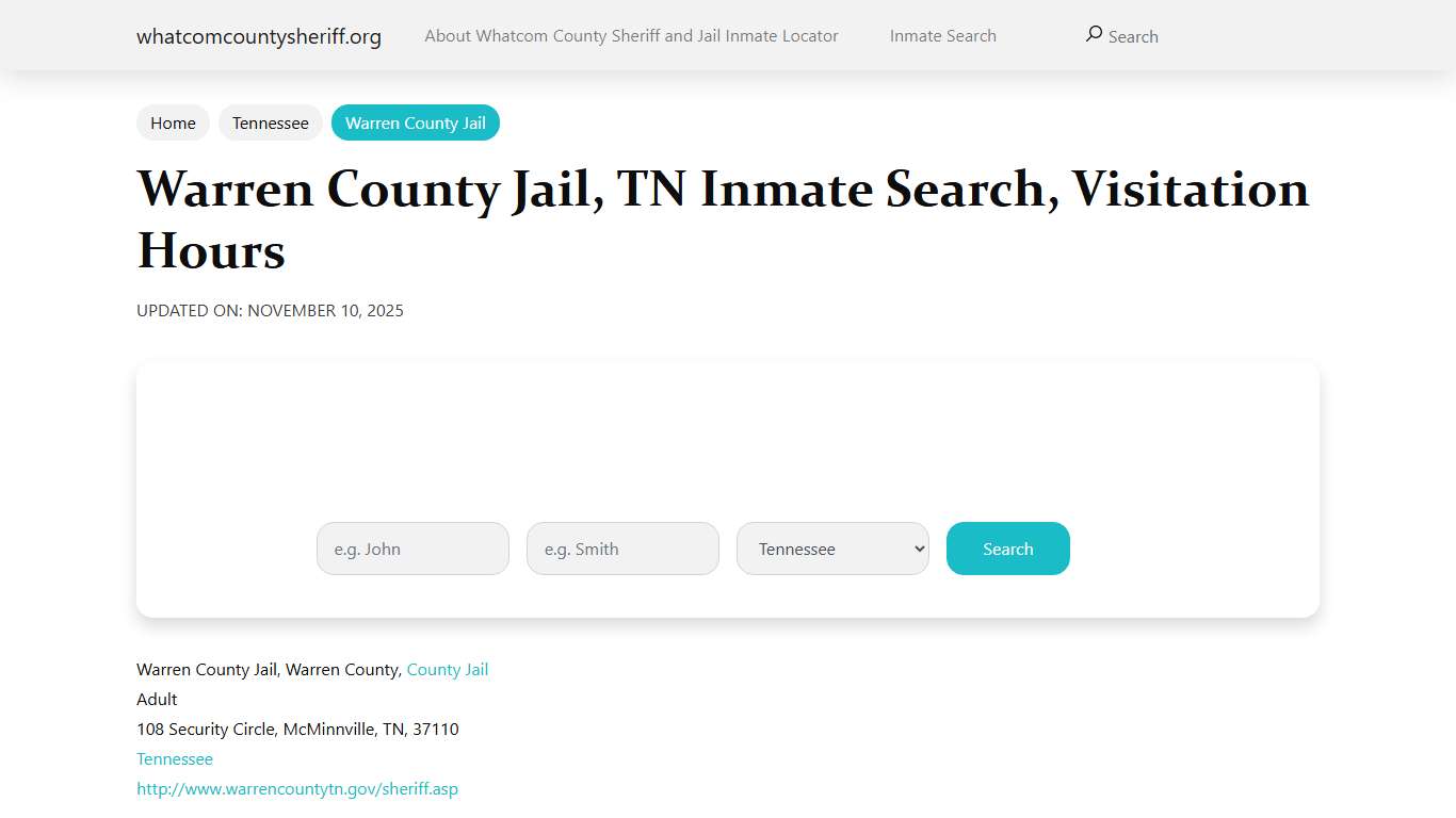 Warren County Jail, TN Inmate Search, Visitation Hours