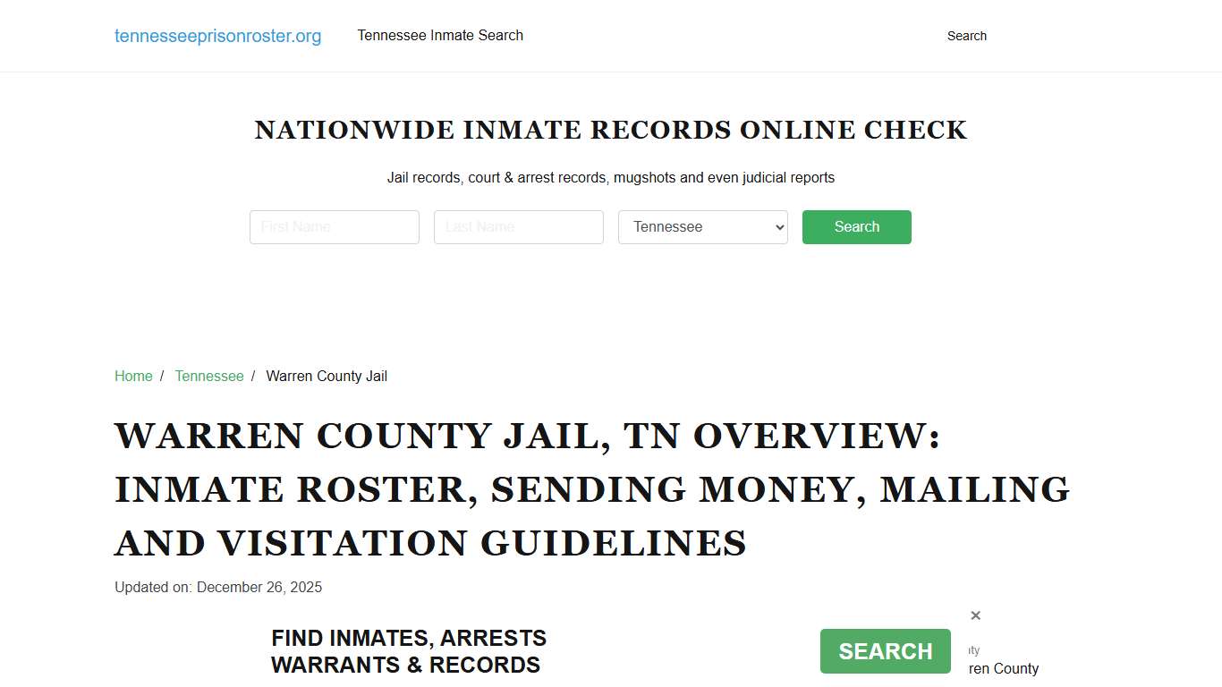 Warren County Jail, TN: Offender Search, Visitation & Contact Info